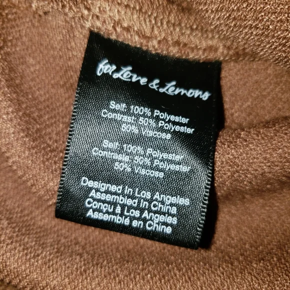 FOR LOVE & LEMONS Shannon Pants Camel Wide Leg Front Seam Knit Trousers Sz S - Picture 8 of 13